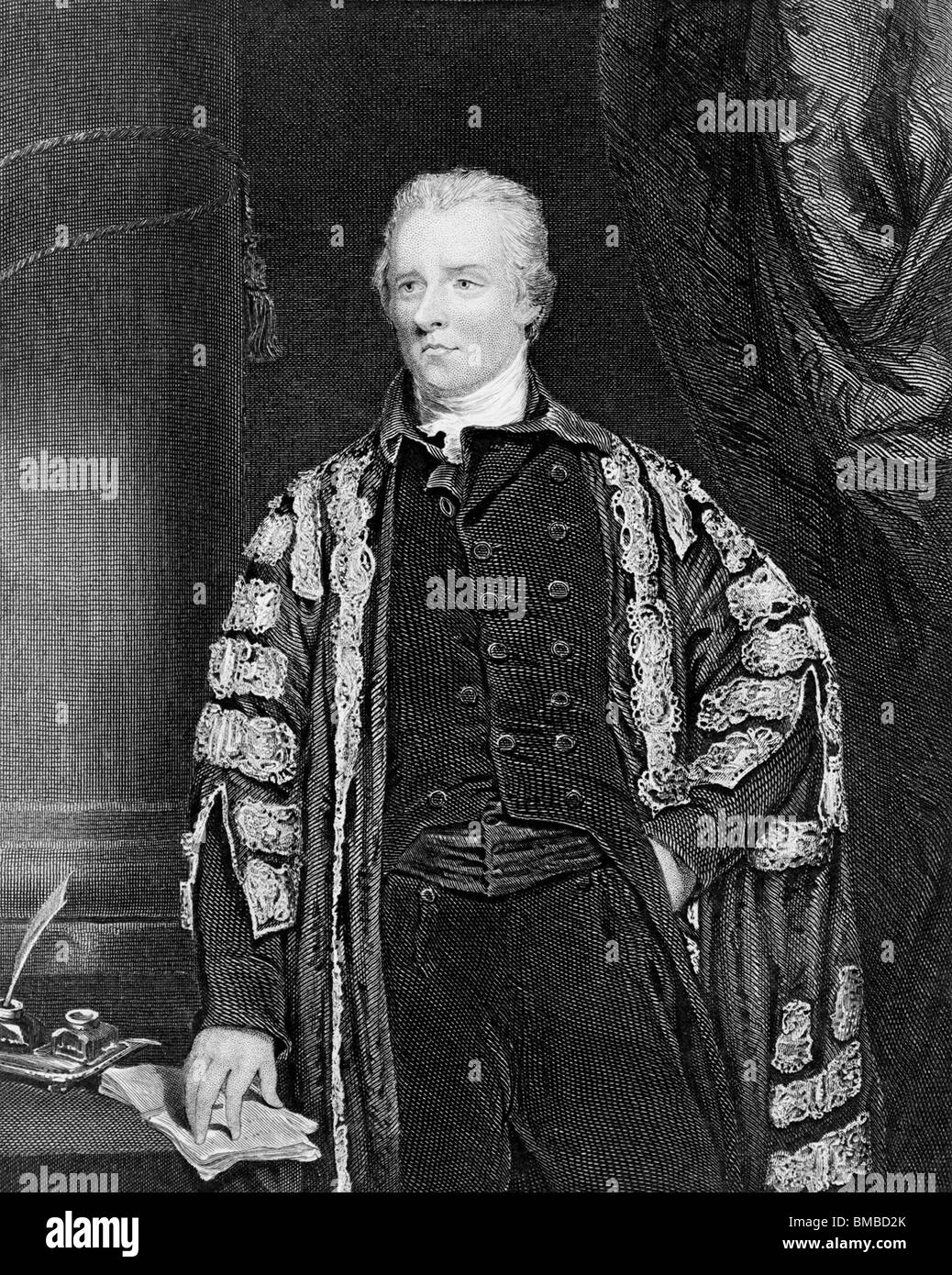 Vintage Porträt Gravur Druck von William Pitt der jüngere (1759-1806) - britischer Premierminister 1783 - 1801 & 1804-1806. Stockfoto
