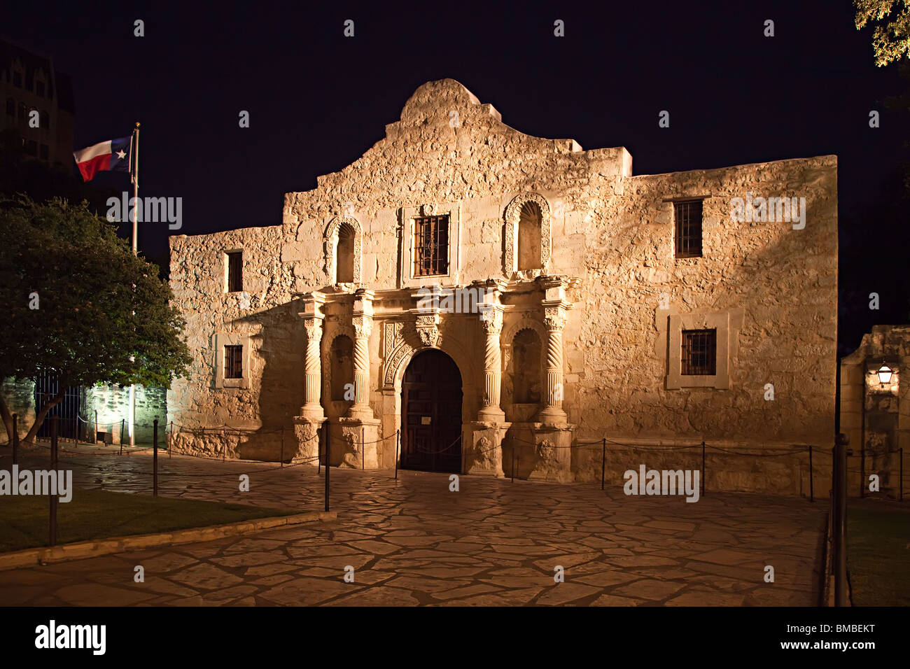 Die Alamo nachtbeleuchtet San Antonio Texas USA Stockfoto
