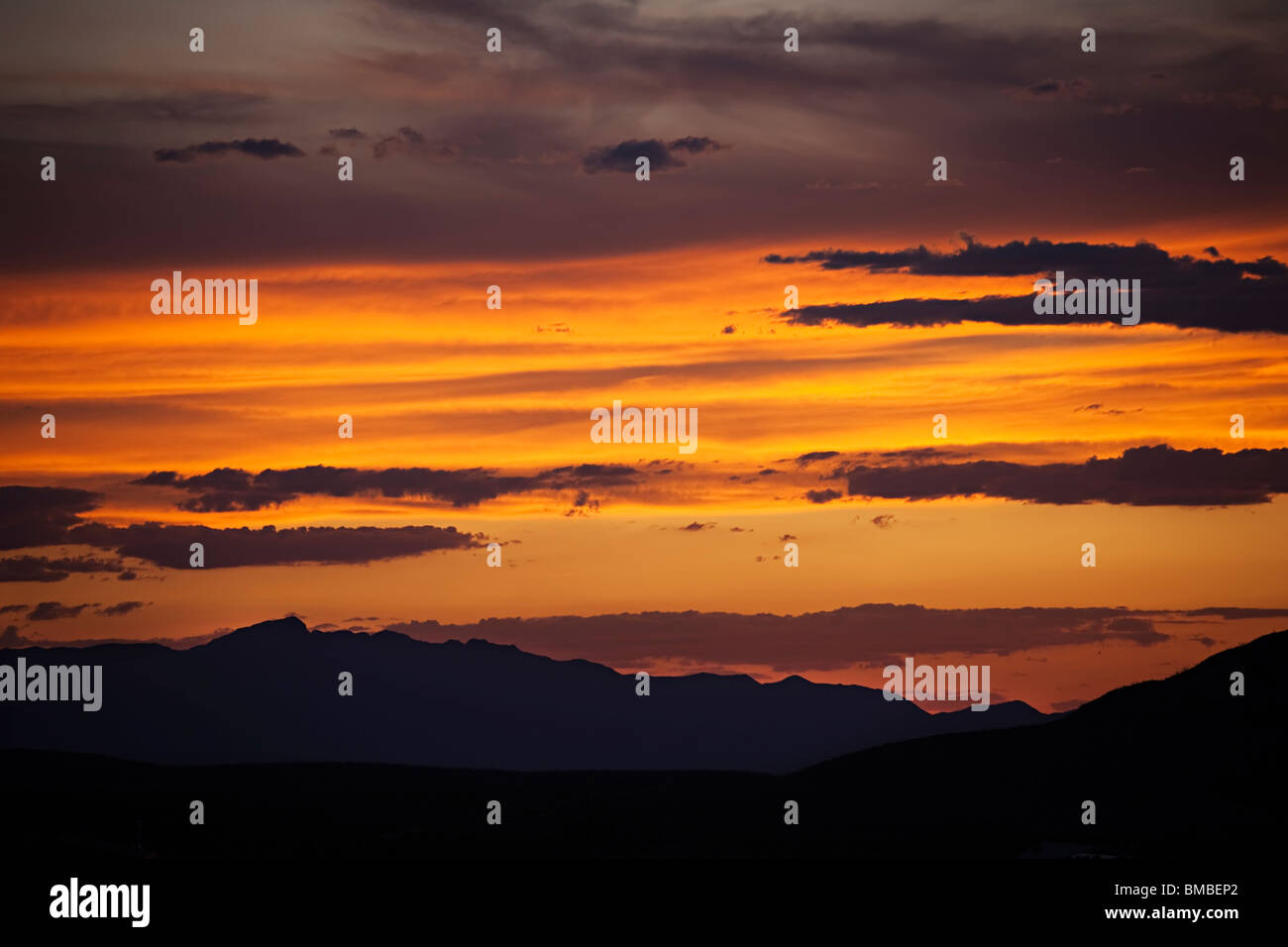 Sonnenuntergang in Hueco Tanks Texas USA Stockfoto