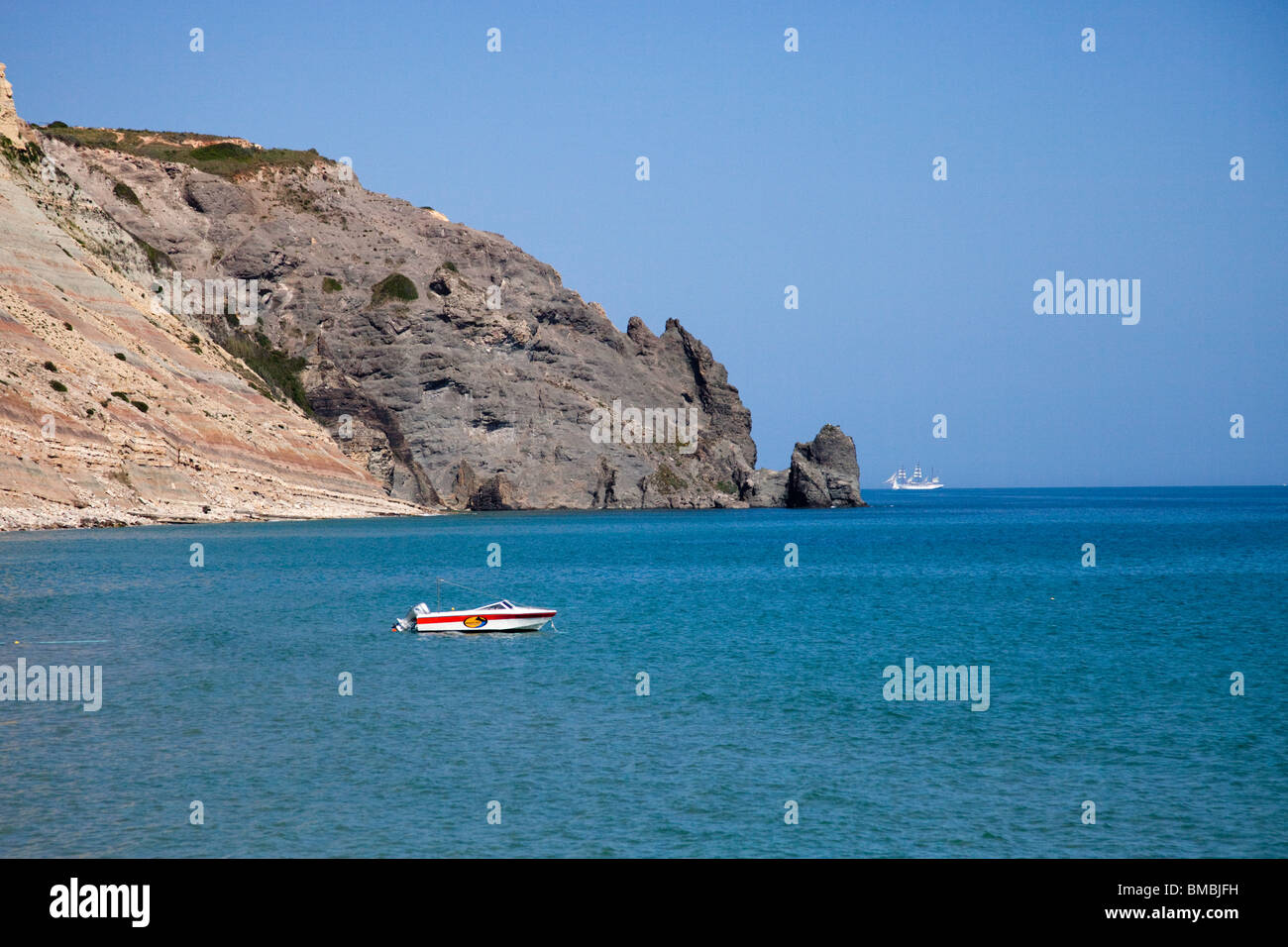 Praia da Luz Strand von Licht Vorgebirge mit Booten Stockfoto