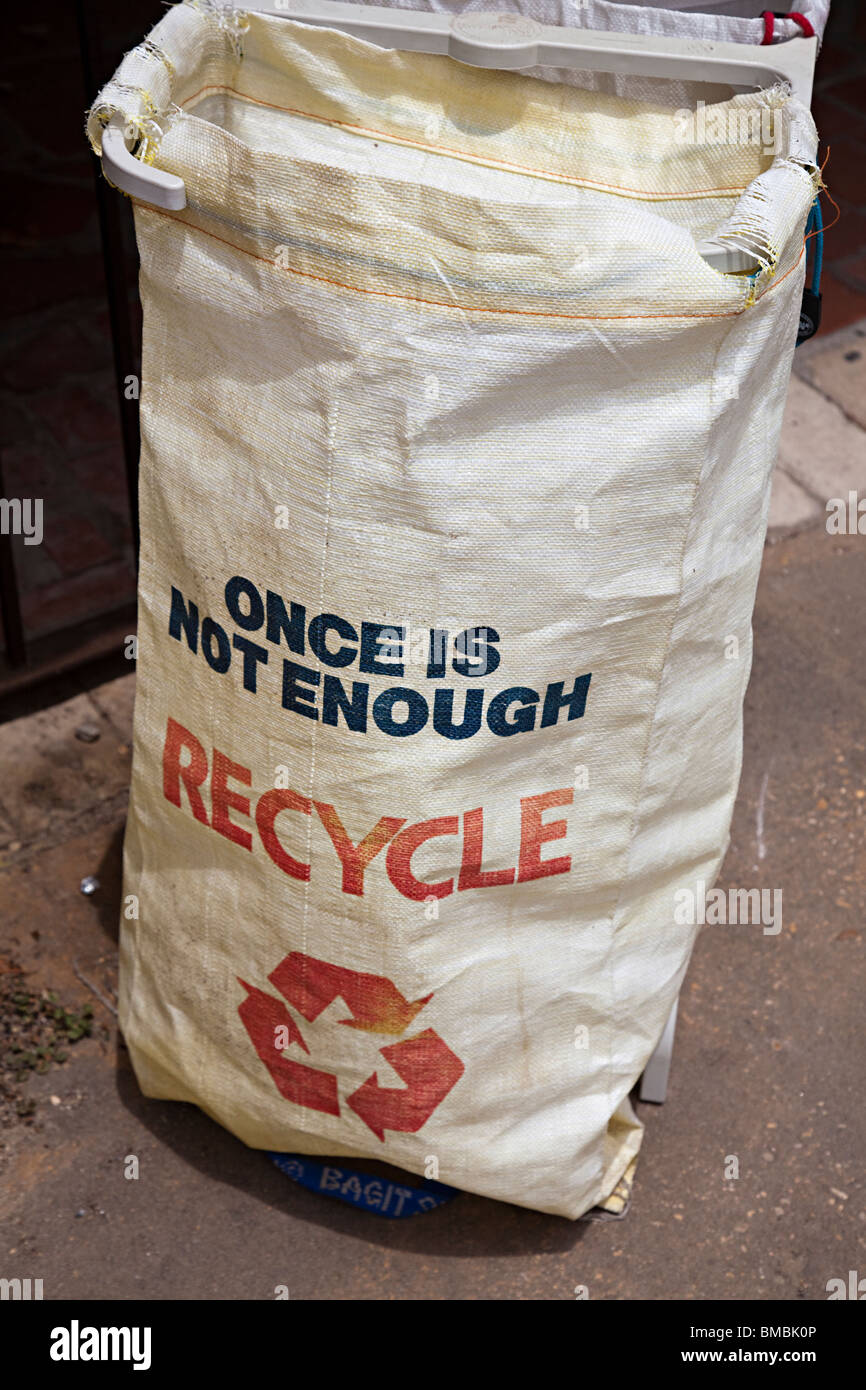 Recycling-Sack, die von der National Parkservice San Antonio Texas USA verwendet Stockfoto