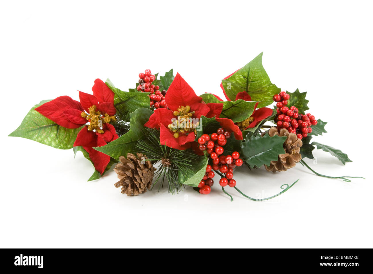 Weihnachten Dekoration, Weihnachtsstern, Tannenzapfen, Holly Stockfoto