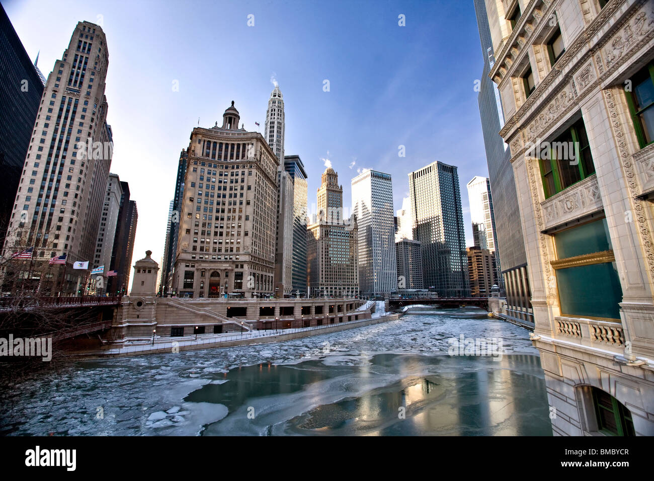Chicago Downtown Nacht Fotografie Wrigley Stadtplatz Stockfoto