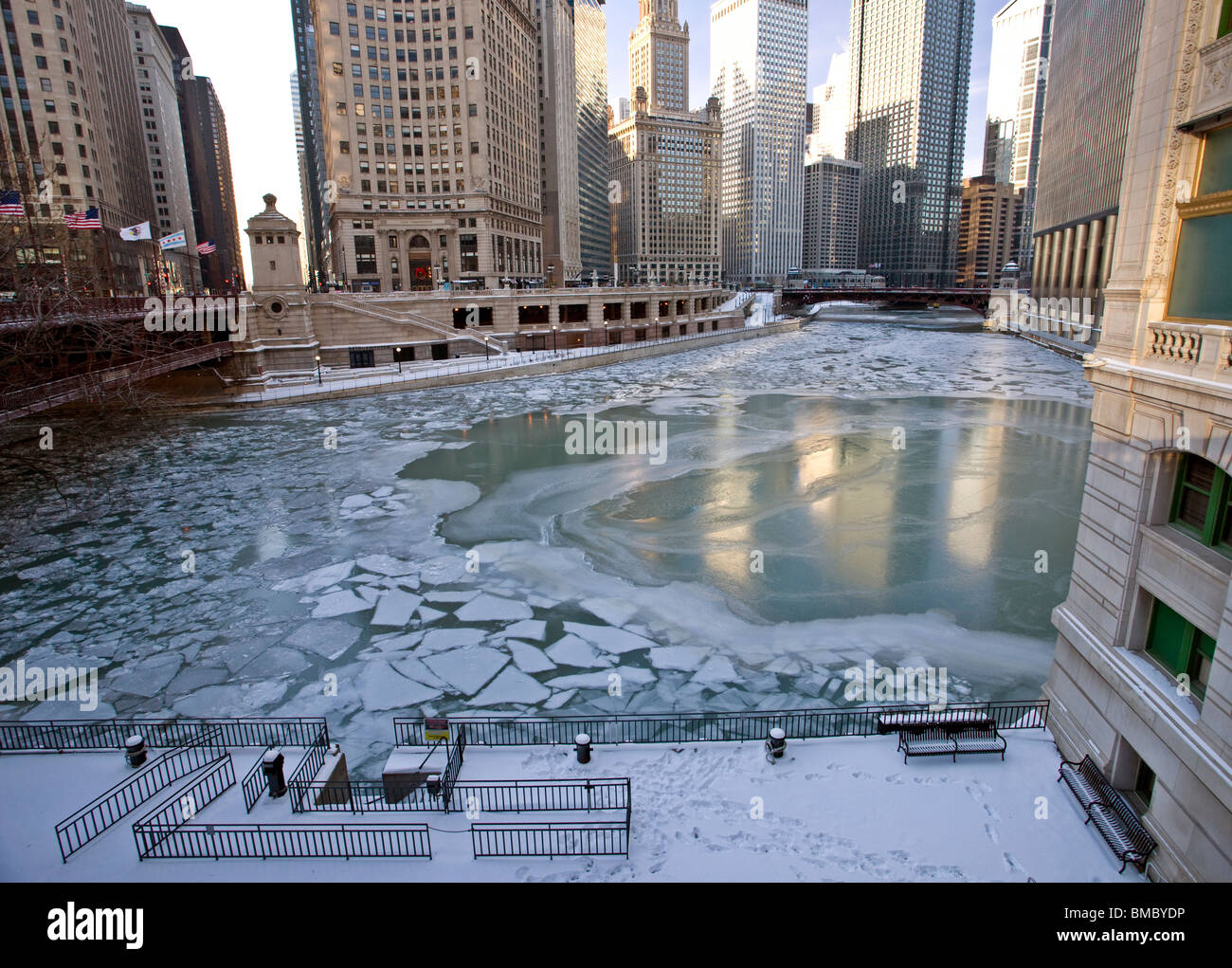 Chicago Downtown Nacht Fotografie Wrigley Stadtplatz Stockfoto