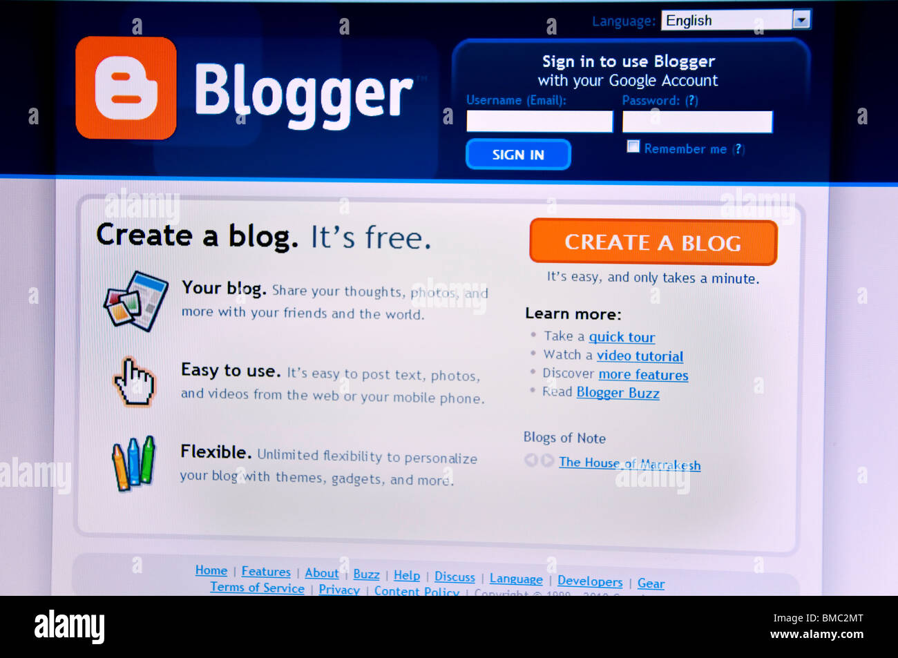 Blogger-Website-screenshot Stockfoto