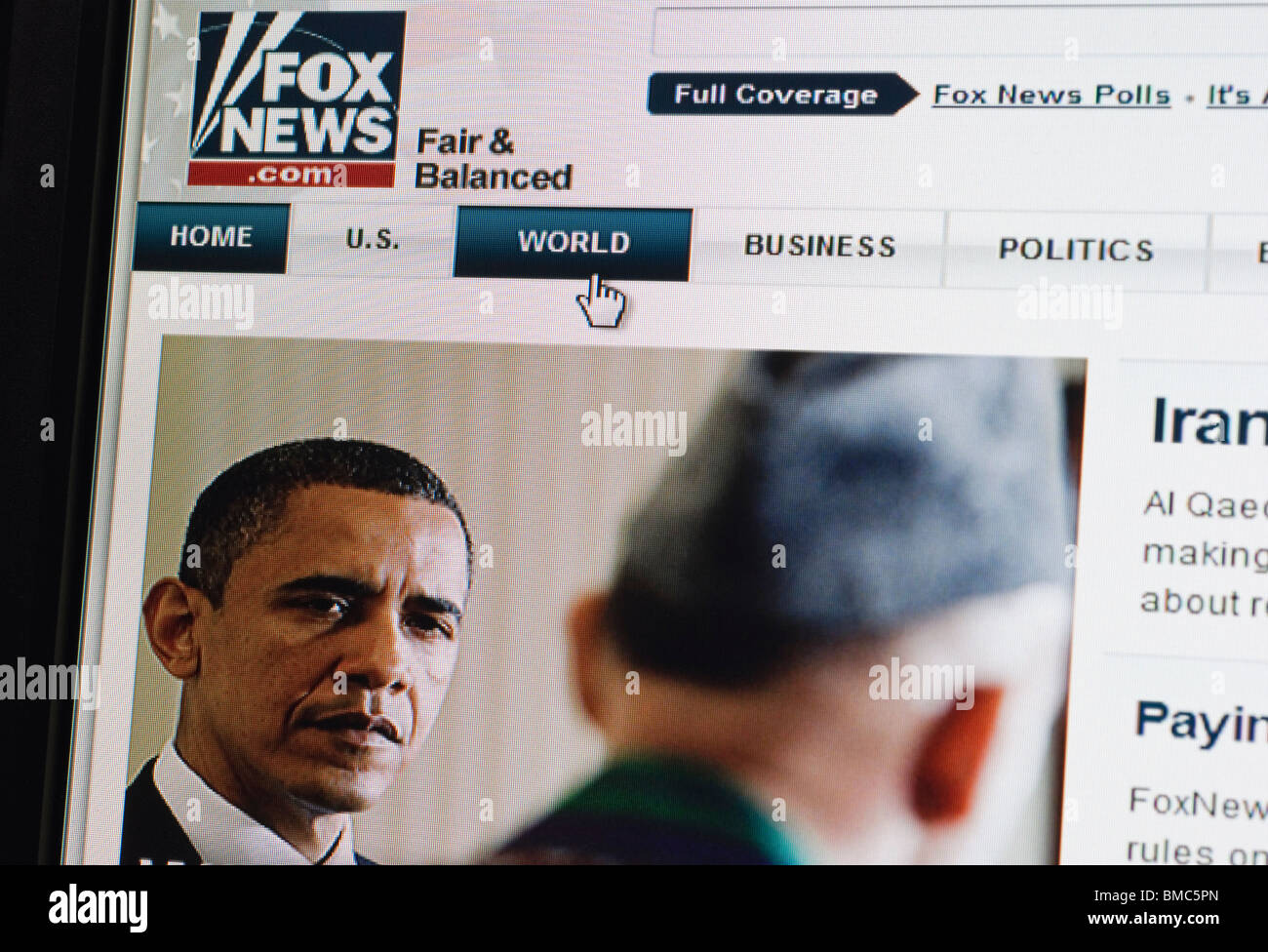 Obama auf Fox News Website screenshot Stockfoto