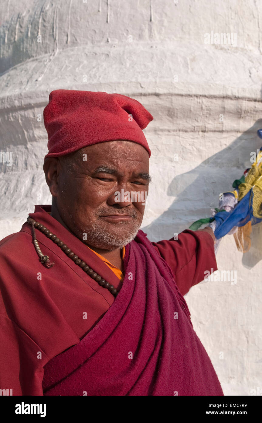 Buddhistischer Mönch, Bodnath, Kathmandu, Nepal Stockfoto