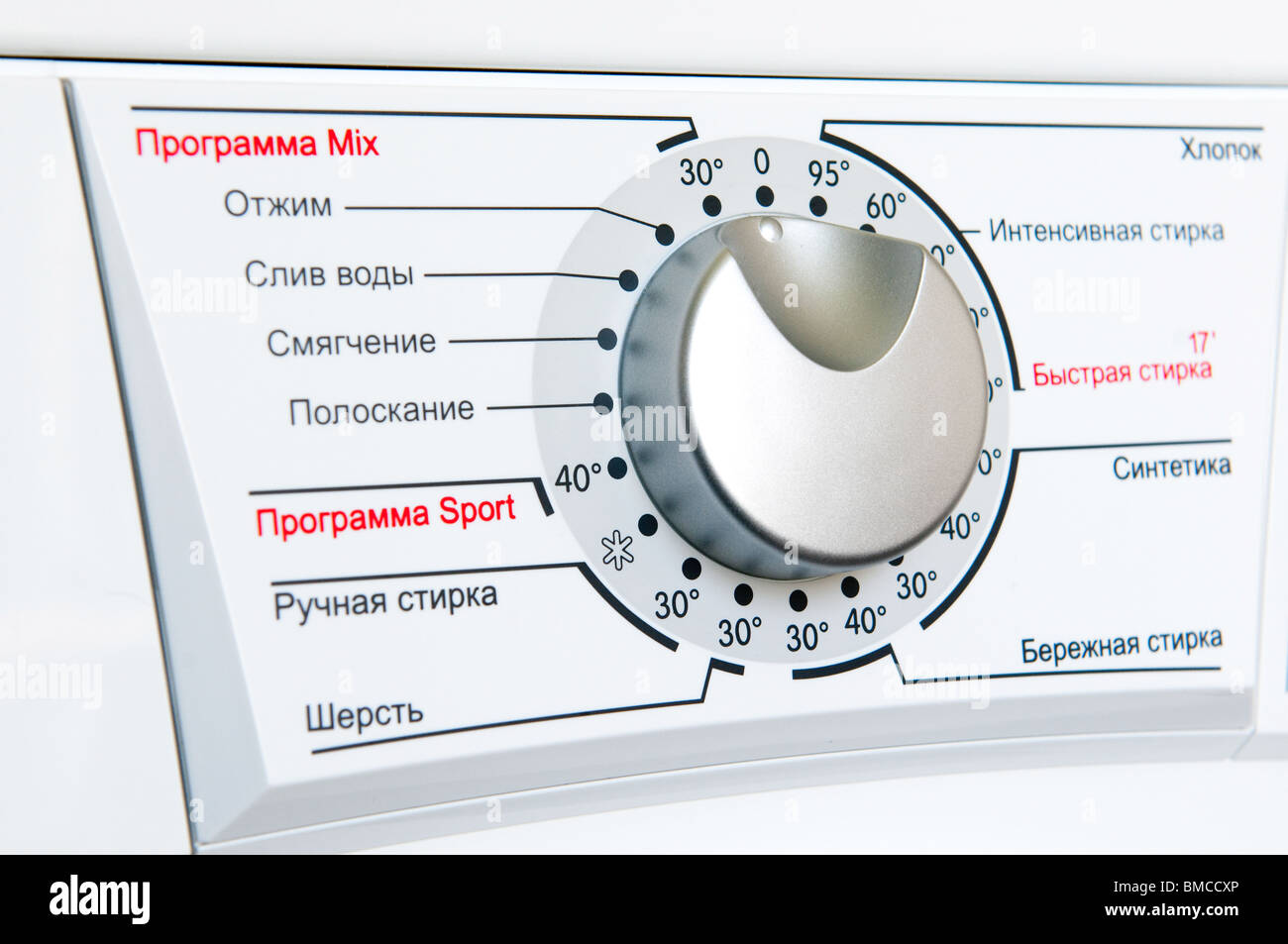 Waschmaschine Programm Zifferblatt Nahaufnahme Stockfoto