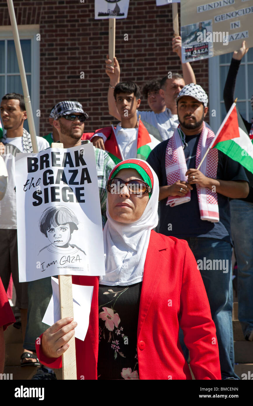 Arabisch-Amerikaner protestieren israelischen Angriff auf Gaza-Flottille Relief Stockfoto