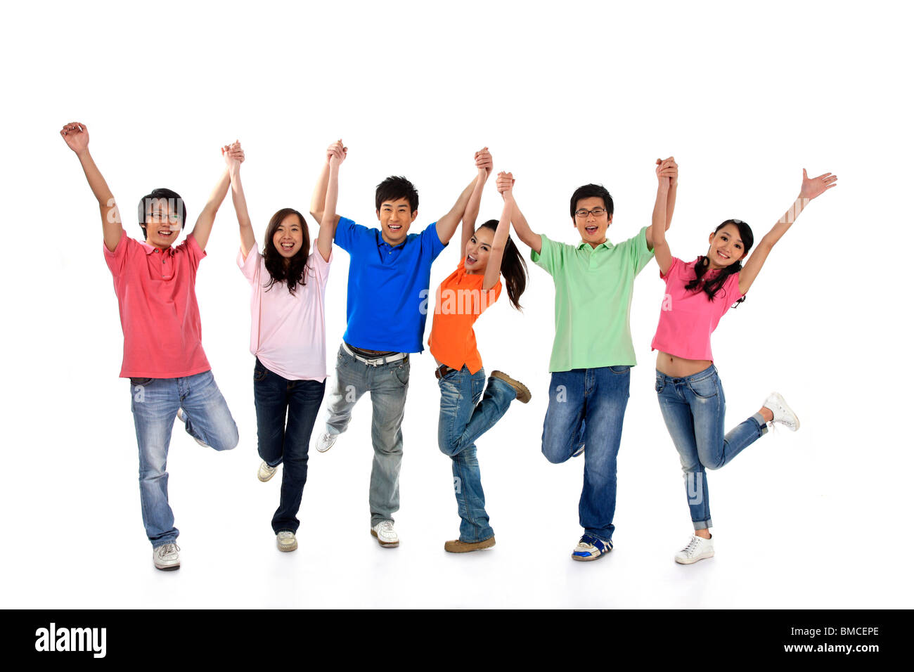 Gruppe von Menschen springen vor Freude Stockfoto