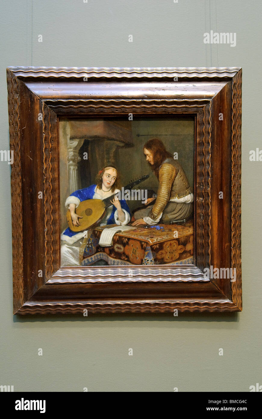 Eine Frau spielt die Theorbe laute und ein Kavalier, ca. 1658, Gerard Ter Borch, Metropolitan Museum of Art, New York City Stockfoto