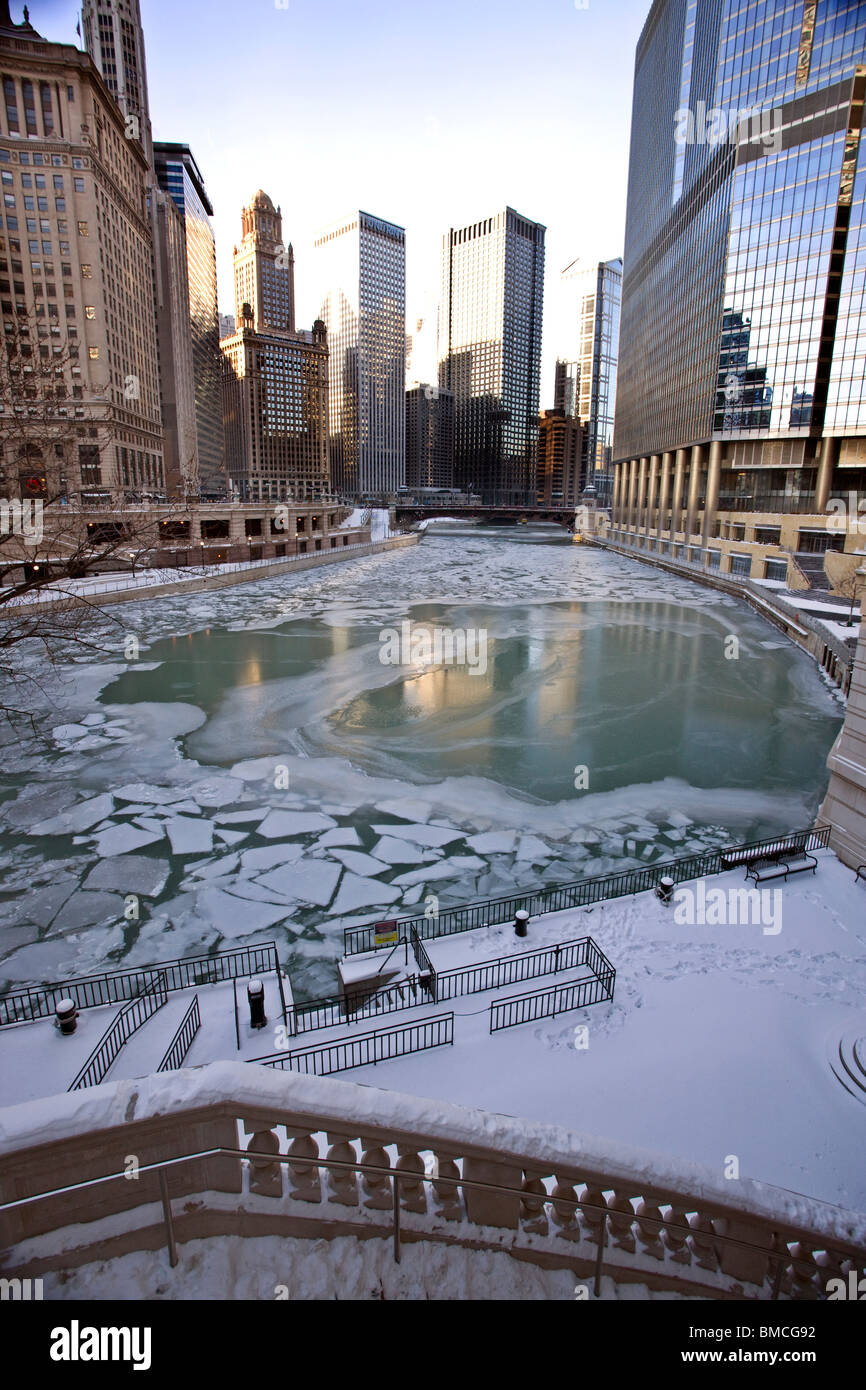 Chicago Downtown Nacht Fotografie Wrigley Stadtplatz Stockfoto