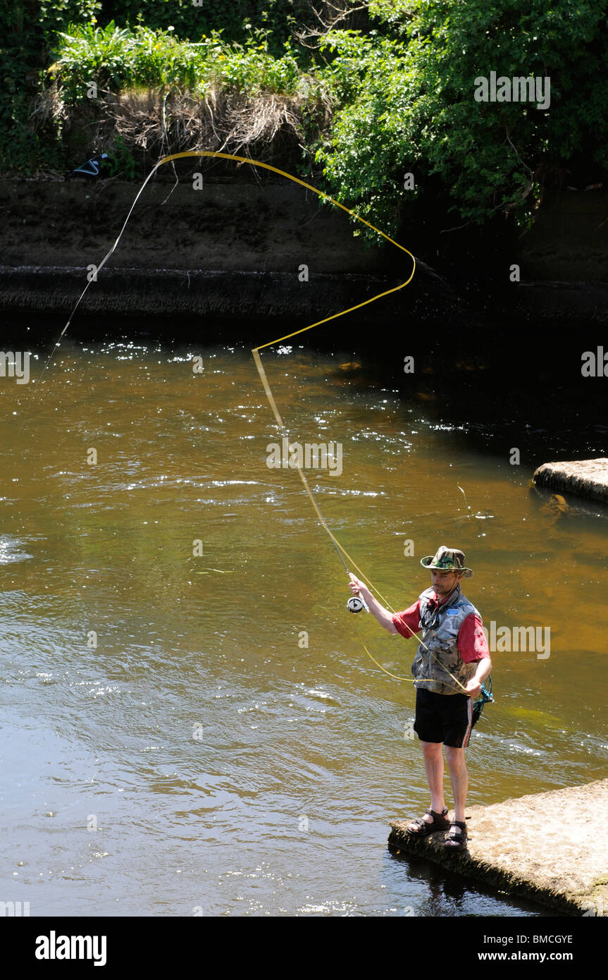 Fliegenfischen Sie auf den Fluss Boyne in Trim County Meath, Irland Stockfoto