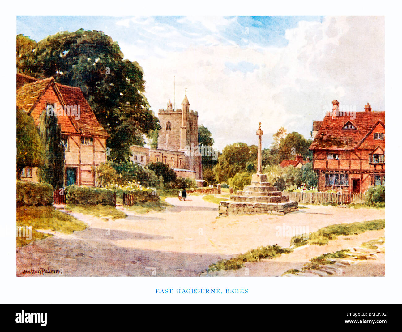 East Hagbourne, Berks, 1920 Aquarell von Sutton Palmer ein Dorf-Idylle in der Royal-Grafschaft Stockfoto