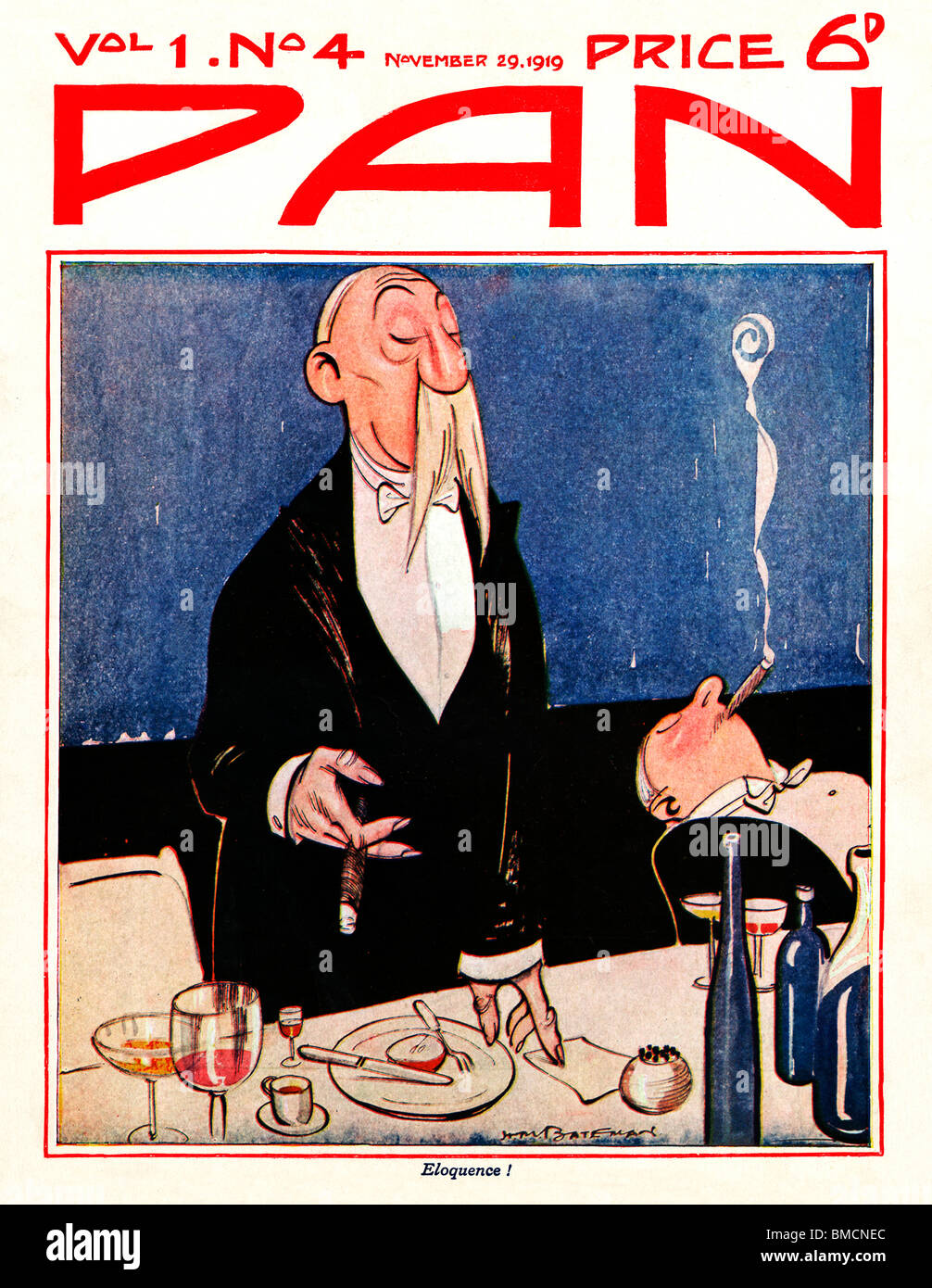 Pan, 29. November 1919, Eloquenz, Art-deco-Cover der englischen Literaturzeitschrift, die nach dem Abendessen, die Rede einschläfernd ist Stockfoto