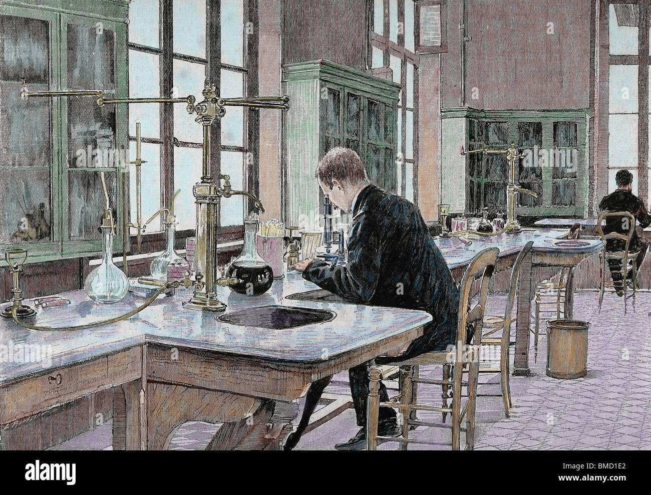 PASTEUR, Louis (1822-1895), französischer Chemiker und Bakteriologe. Studium der Mikroben im Institut Pasteur. Gravur. Stockfoto
