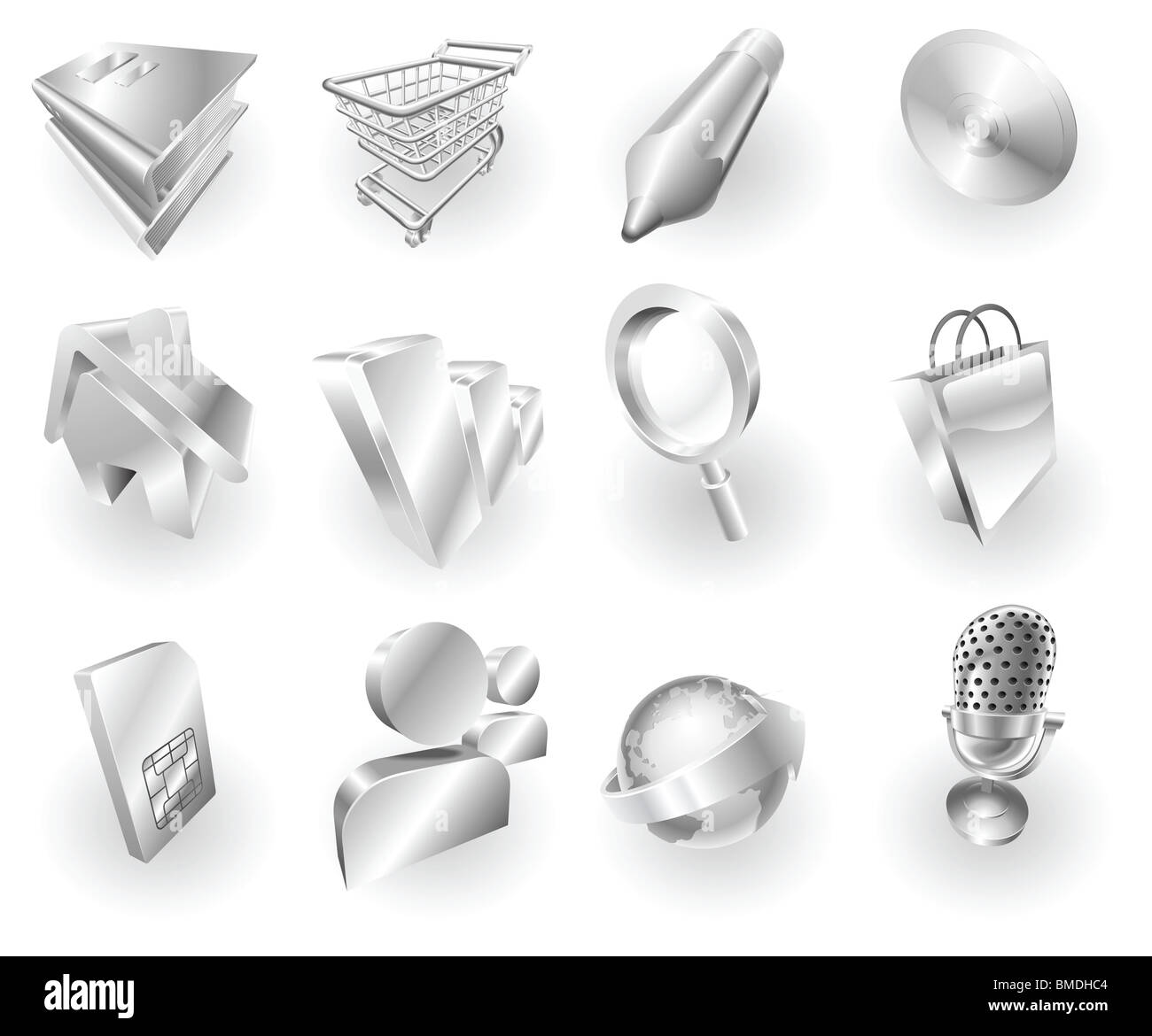 Eine Reihe von Silber Stahl oder Aluminium glänzend glänzende Metall metallic Internet Programm-Icon Serie. Stockfoto