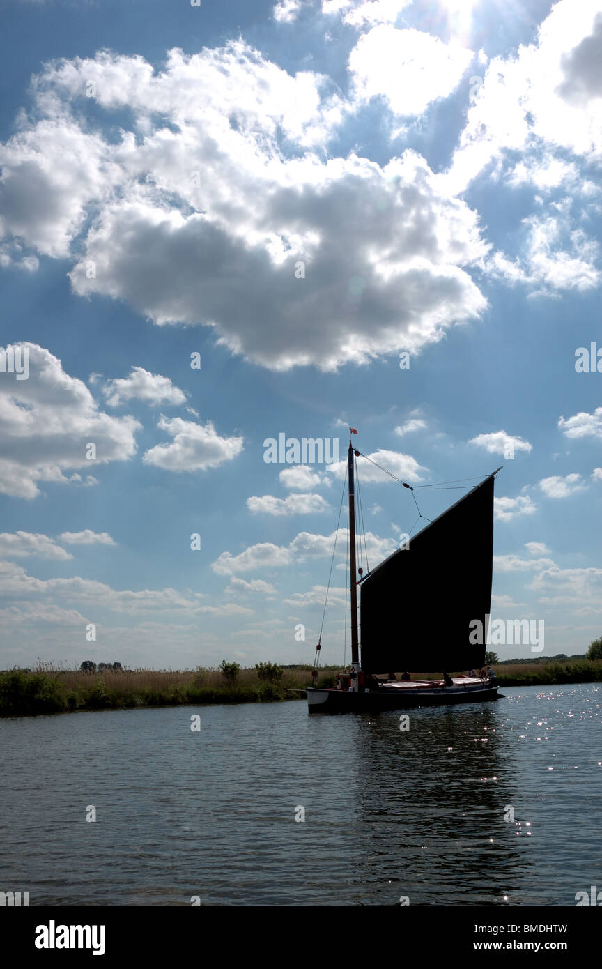 Historischen Norfolk Handel Wherry Albion auf dem Fluss Bure, Broads National Park Stockfoto