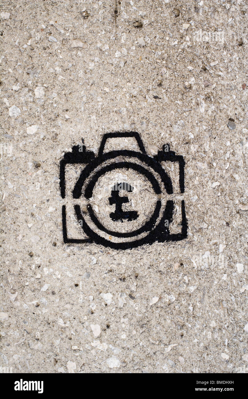 Kamera-Schablone mit £ Symbol, London, England, UK, Europa Stockfoto