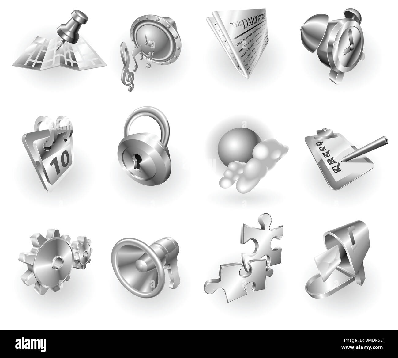 Eine Reihe von Silber Stahl oder Aluminium glänzend glänzende Metall metallic Internet Programm-Icon Serie. Stockfoto