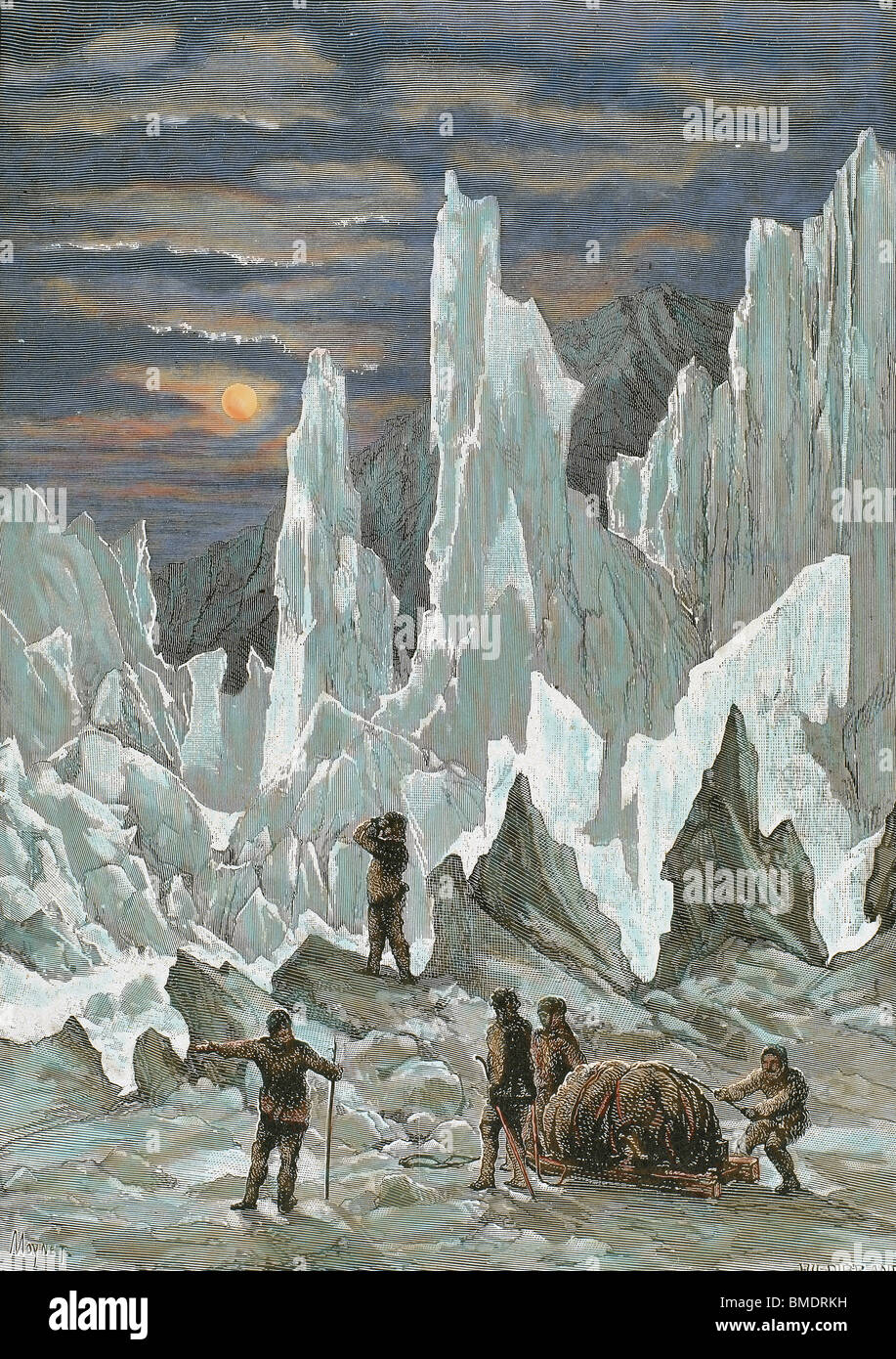 AMUNDSEN, Roald Engebrecht (Borge, 1872, in der Arktis, 1928). Norwegischen Forscher. Kupferstich von Hildibrand. Gefärbt. Stockfoto