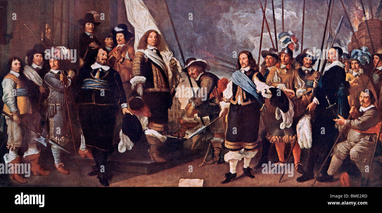 Niederländische feiert den Vertrag von 1648, der Dreißigjährige Krieg, 1648 Ending. Farbe Grauwerte von einem Gemälde Stockfoto