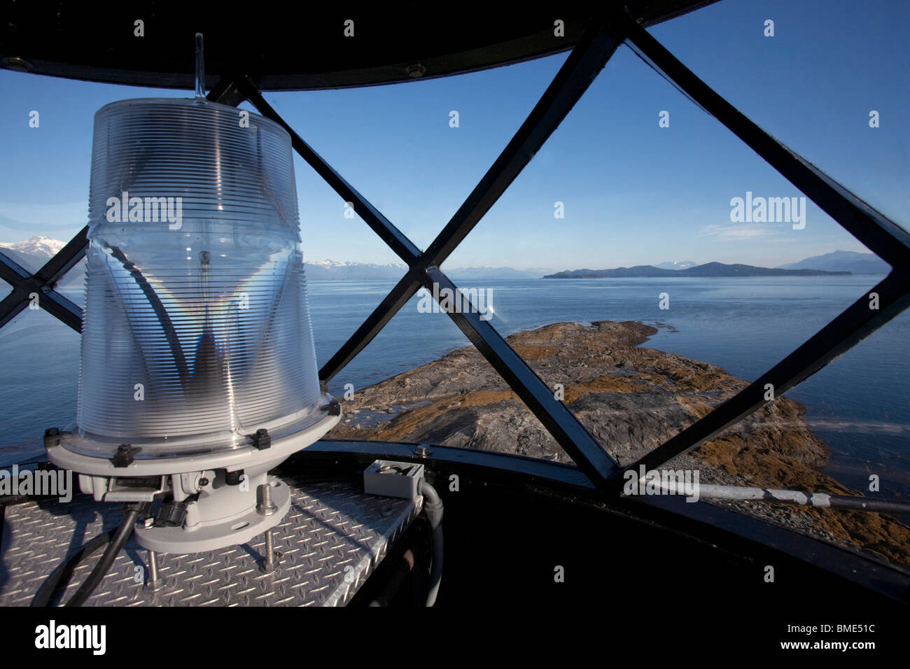Blick über Stephens Passage und die Chatham-Straße von der Lichtraum Retreat Leuchtturm, Alaska Stockfoto