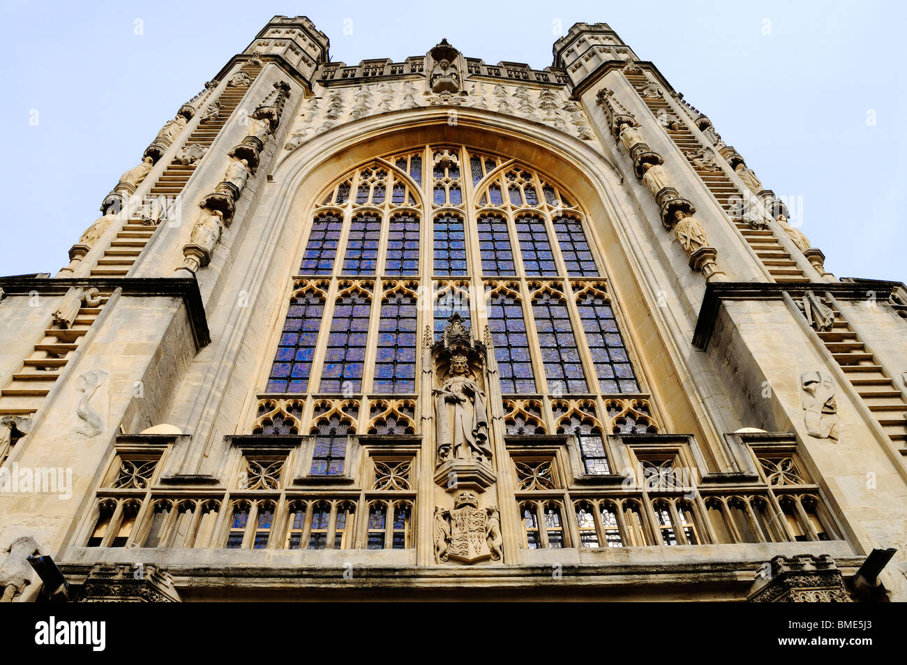 die Fassade der Abteikirche von Bath, England, uk Stockfoto
