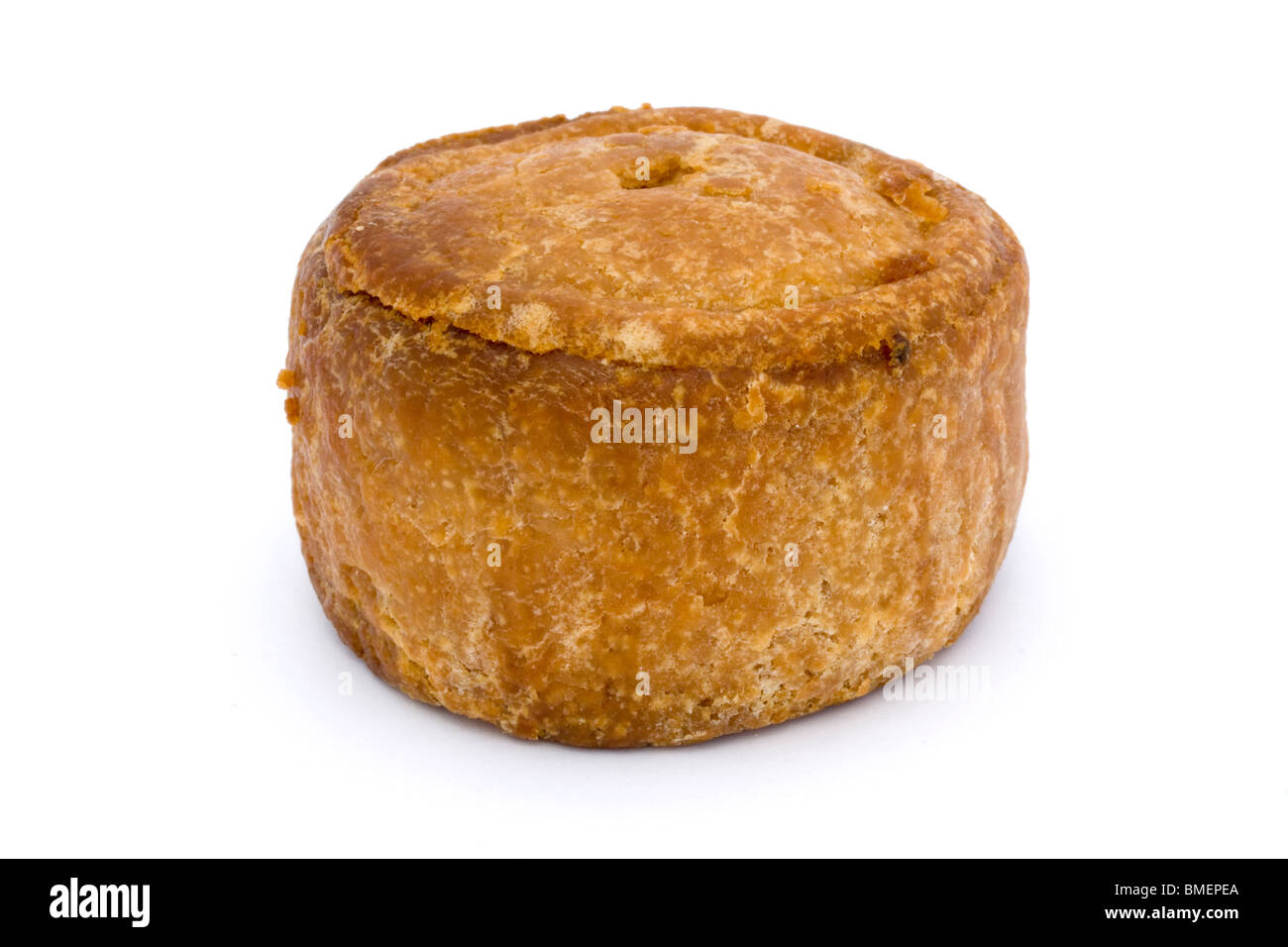 kleine Pork Pie isoliert auf weißem Hintergrund Stockfoto