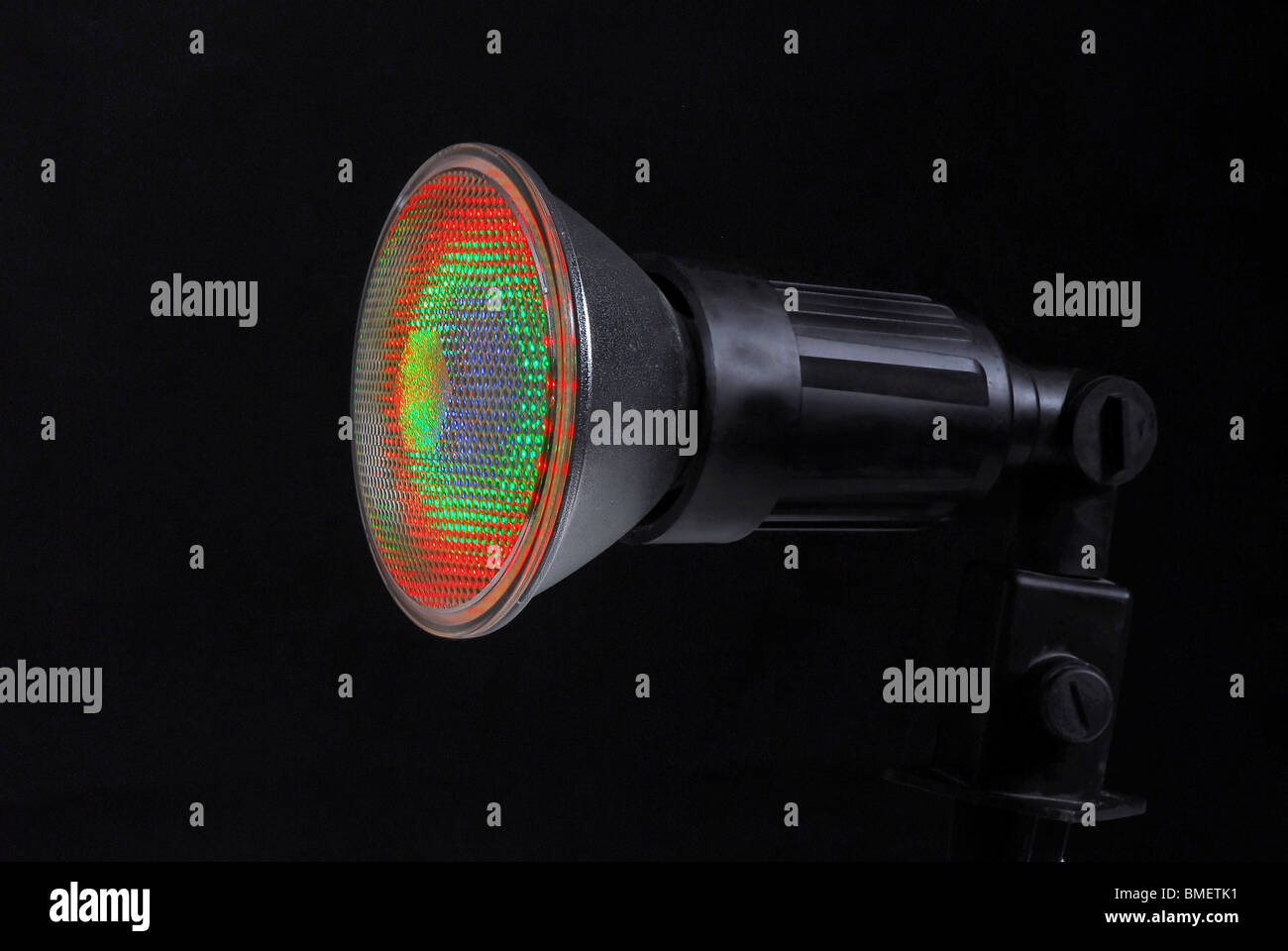 Beleuchtete LED (Light Emitting Diode) Spotlight auf schwarzem Hintergrund Stockfoto