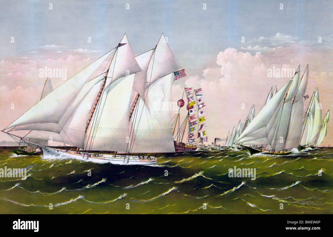Rundung der Feuerschiff - Yacht Racing, 1870 Stockfoto