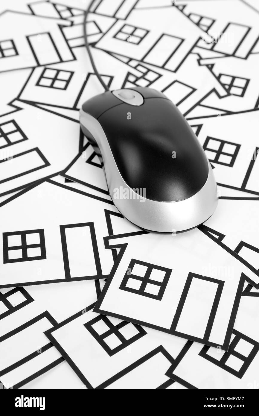 nach Hause Zeichen und Computer Maus, Immobilien-Konzept Stockfoto