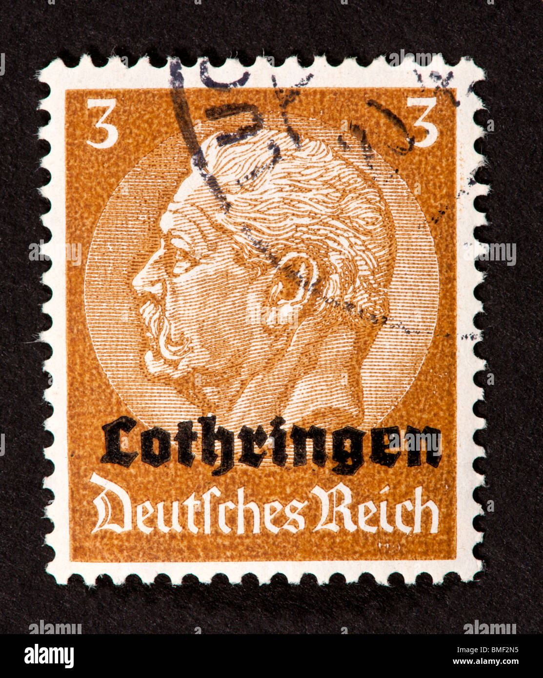 Briefmarke aus Deutschland für die Besetzung von Lothringen, mit Paul von Hindenburg. Stockfoto
