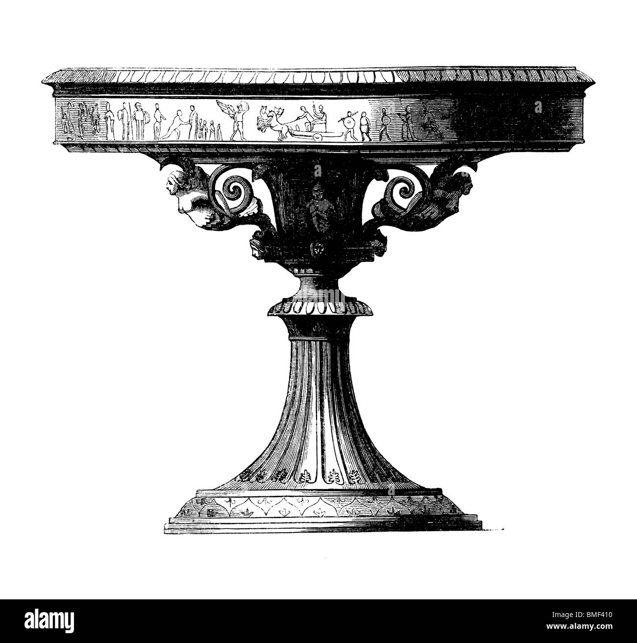 Schwarz / weiß-Gravur schneiden Sie isoliert auf weiss. Abbildung eines Kunst-Elements auf der großen Londoner Ausstellung 1851 ausgestellt. Stockfoto