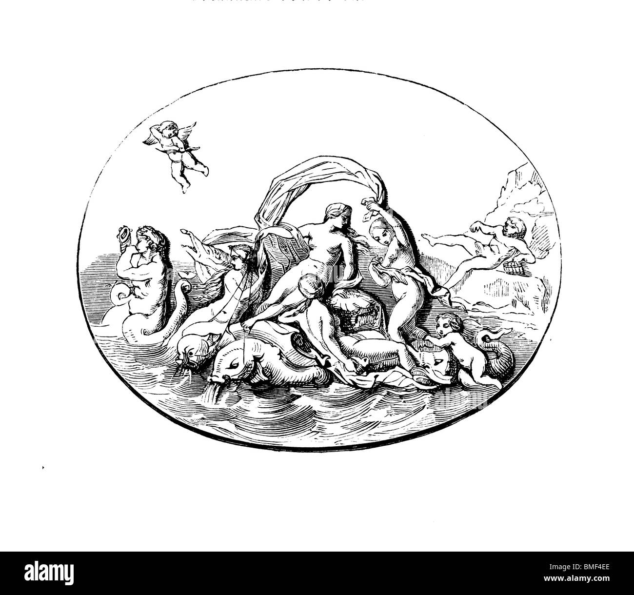 Schwarz / weiß-Gravur schneiden Sie isoliert auf weiss. Abbildung eines Kunst-Elements auf der großen Londoner Ausstellung 1851 ausgestellt. Stockfoto