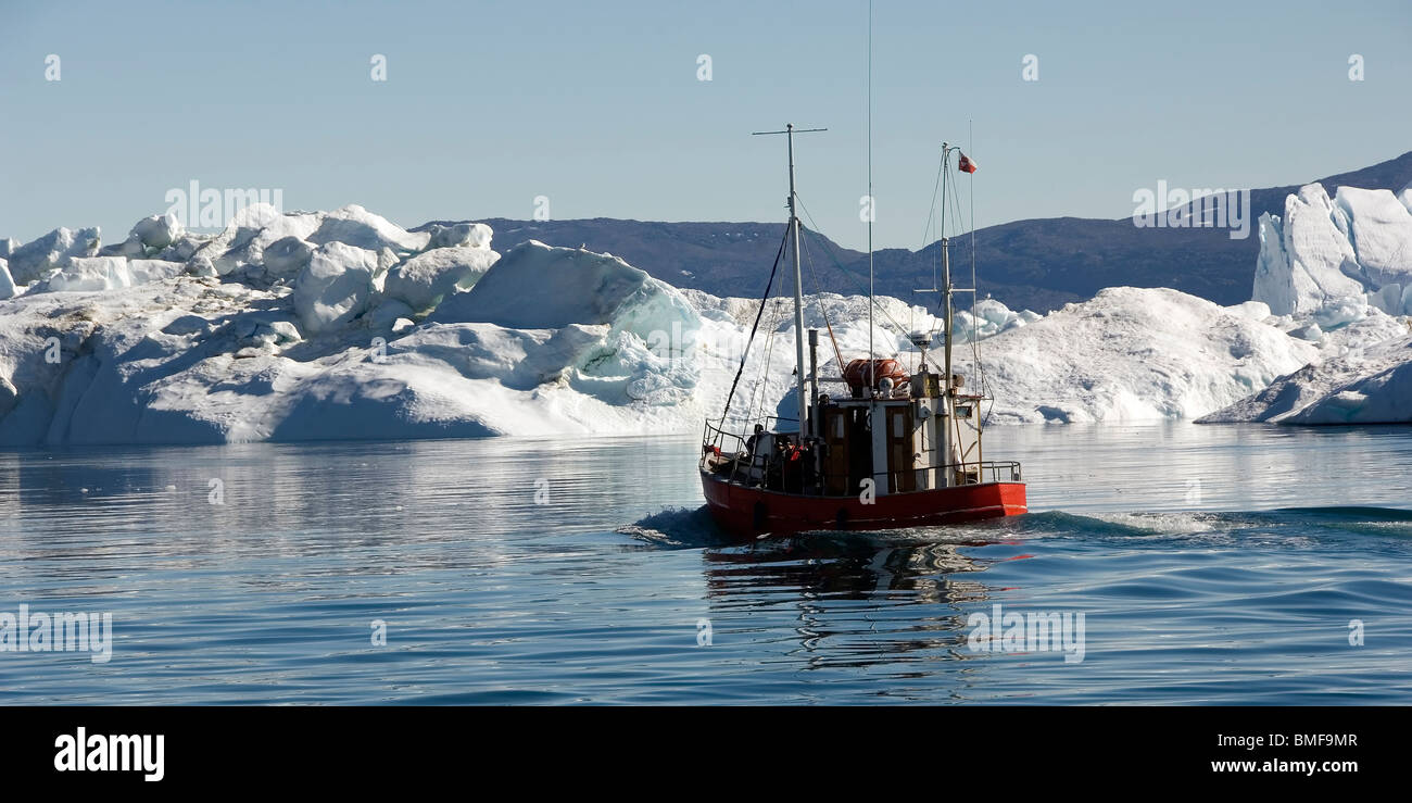 Ilulissat Gletscher, Angelboot/Fischerboot, Jakobshavn, Ilulissat, Grönland, Dänemark Stockfoto