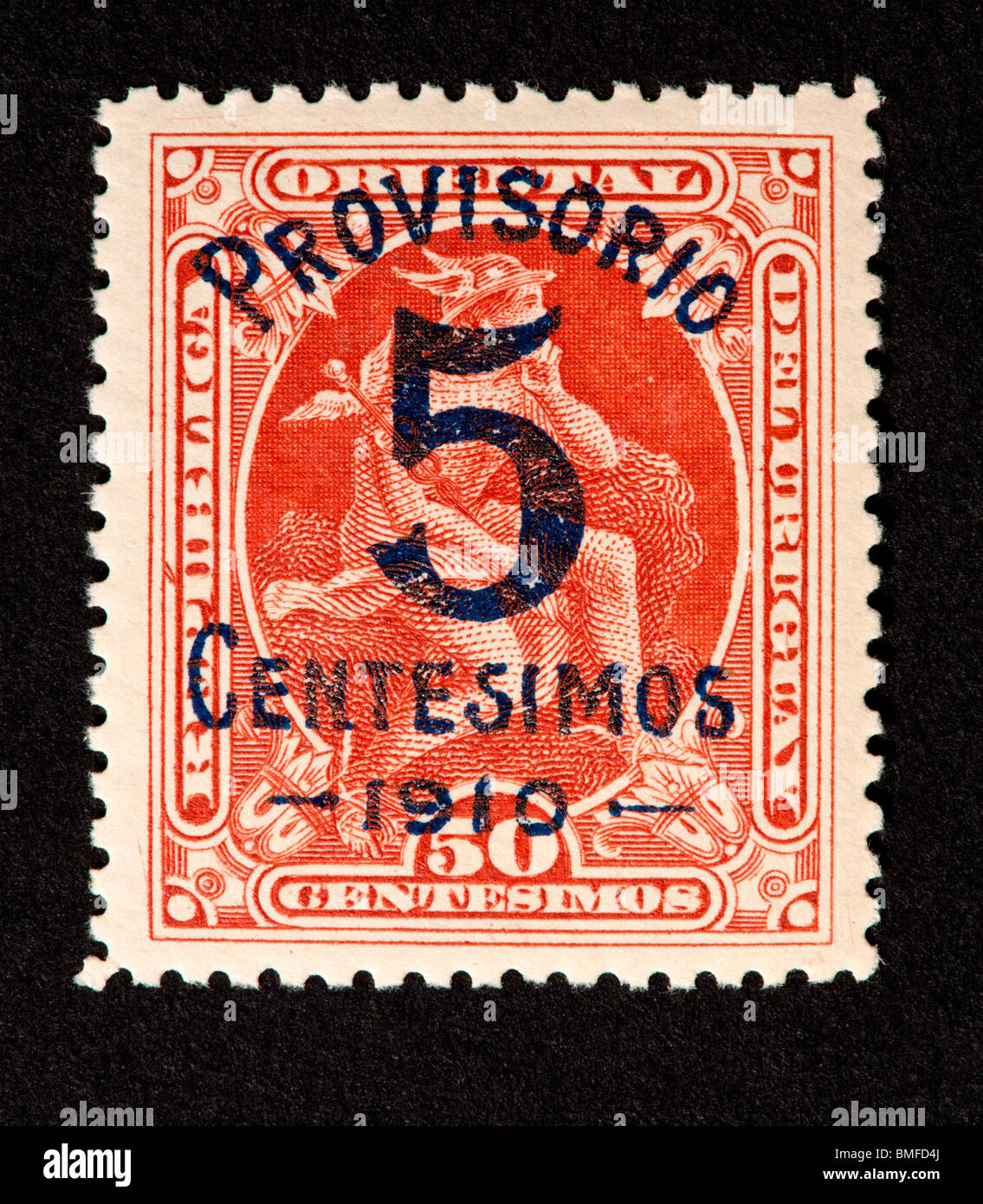 Briefmarke aus Uruguay mit Quecksilber. Stockfoto