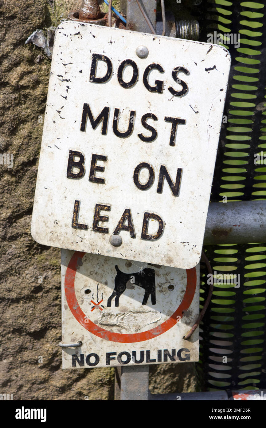 Hausgemachte Hunde müssen auf einem Schild führen werden. Stockfoto