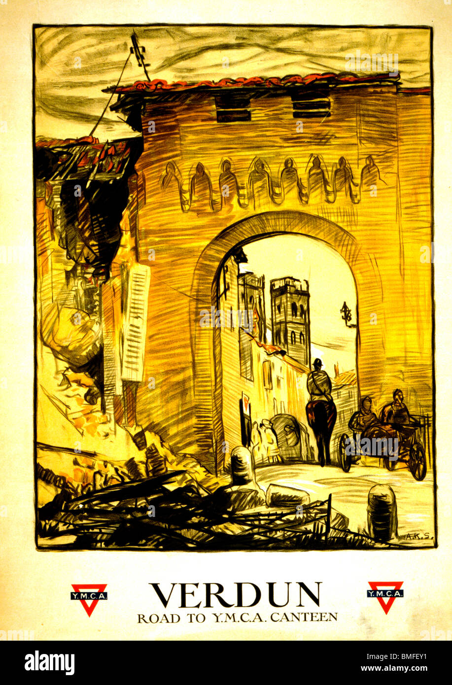 Verdun, Weg zur Kantine Y.M.C.A. Stockfoto