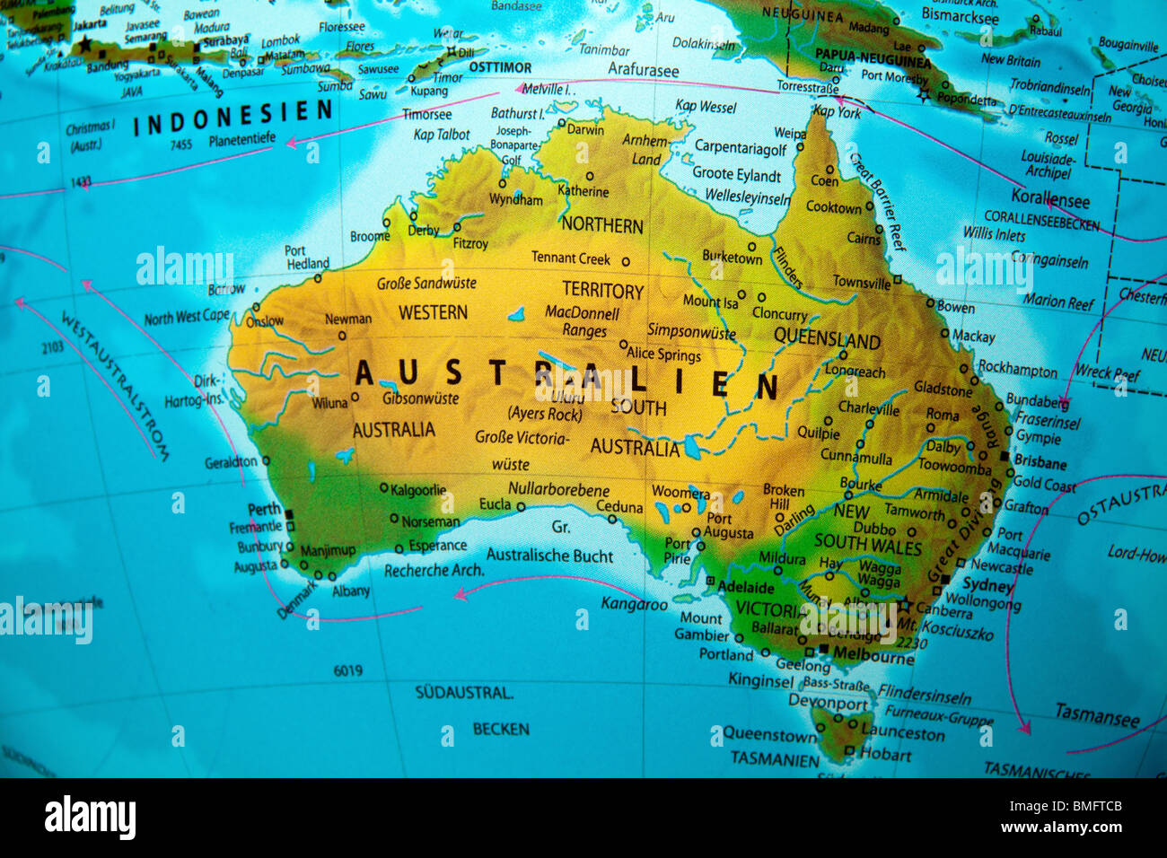 Australien auf einem Globus Stockfoto