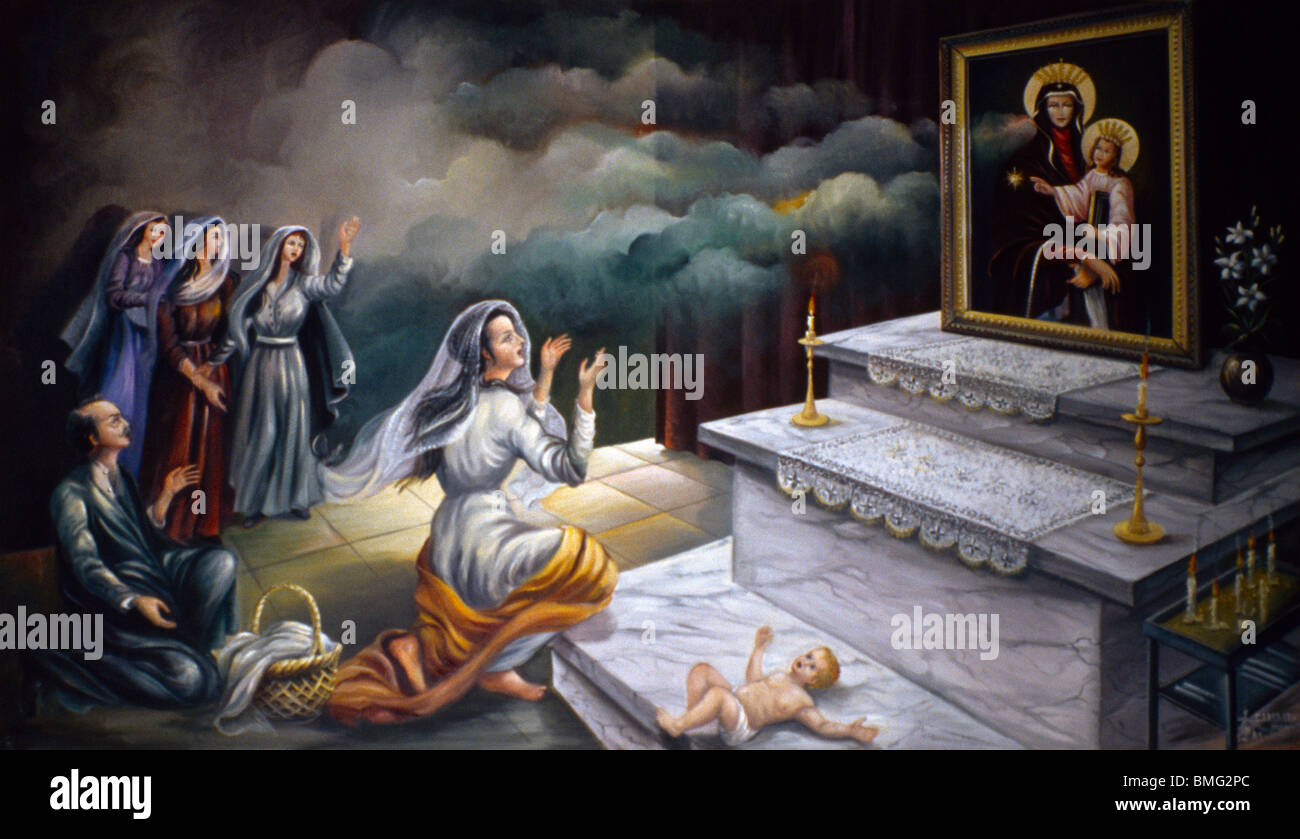 Deir El Qamar Libanon Saidet El Talle Kirche Malerei, wo Mütter für Kinder beten Stockfoto