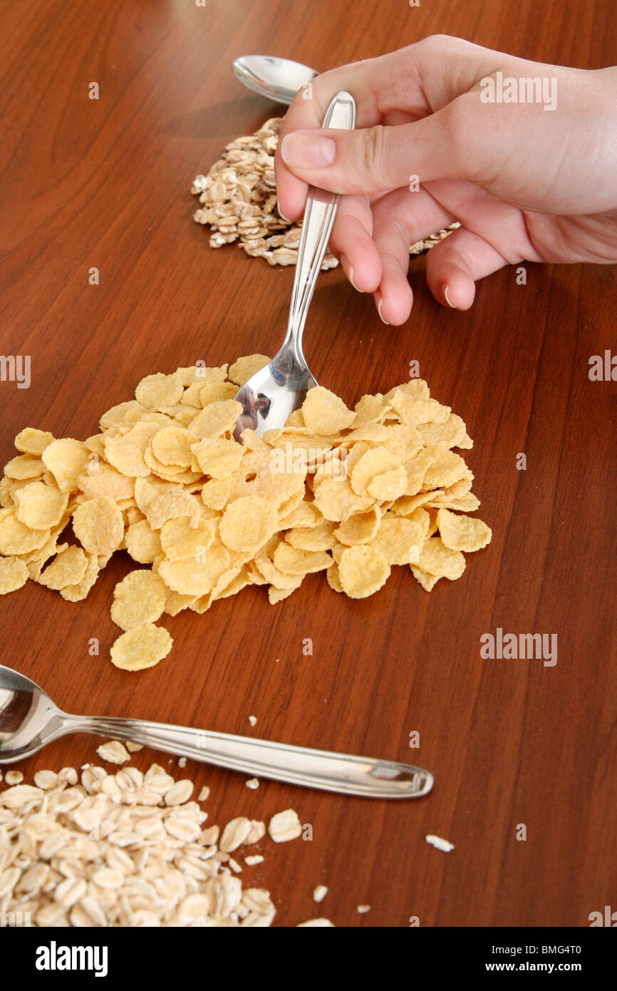 Verschiedene Arten von Frühstücks-Cerealien. Stockfoto