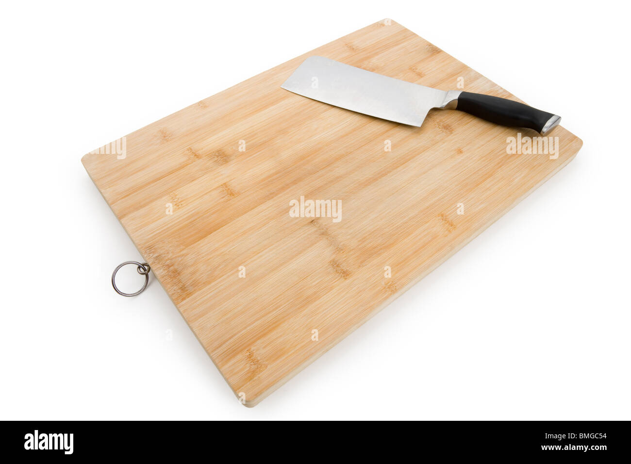 Schneidebrett und Küchenmesser hautnah Stockfoto