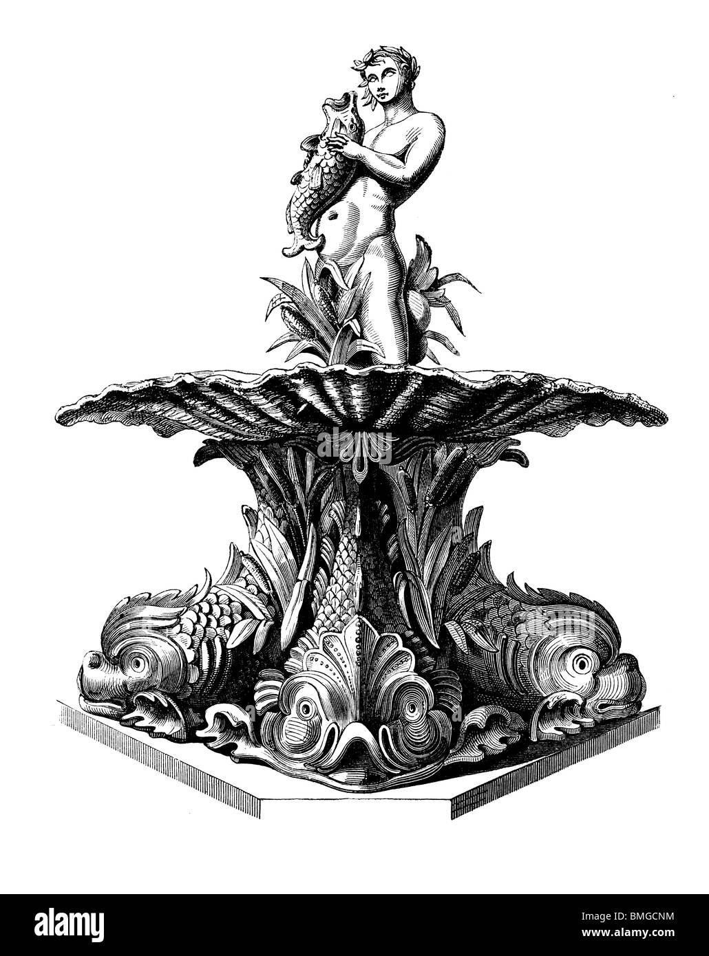 Schwarz / weiß-Gravur schneiden Sie isoliert auf weiss. Abbildung eines Kunst-Elements auf der großen Londoner Ausstellung 1851 ausgestellt. Stockfoto