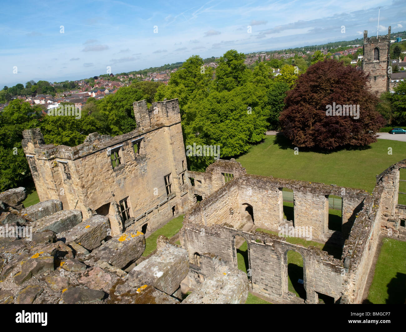 Blick von der Spitze des Turms Hastings in Ashby De La Zouch Castle, Leiestershire England UK Stockfoto