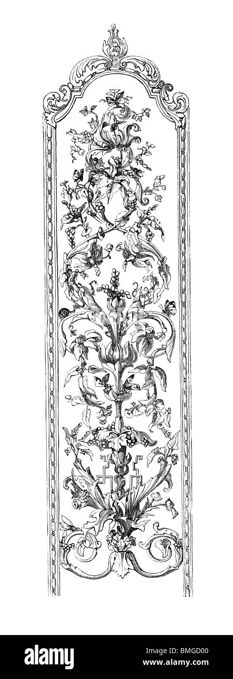 Schwarz / weiß-Gravur schneiden Sie isoliert auf weiss. Abbildung eines Kunst-Elements auf der großen Londoner Ausstellung 1851 ausgestellt. Stockfoto