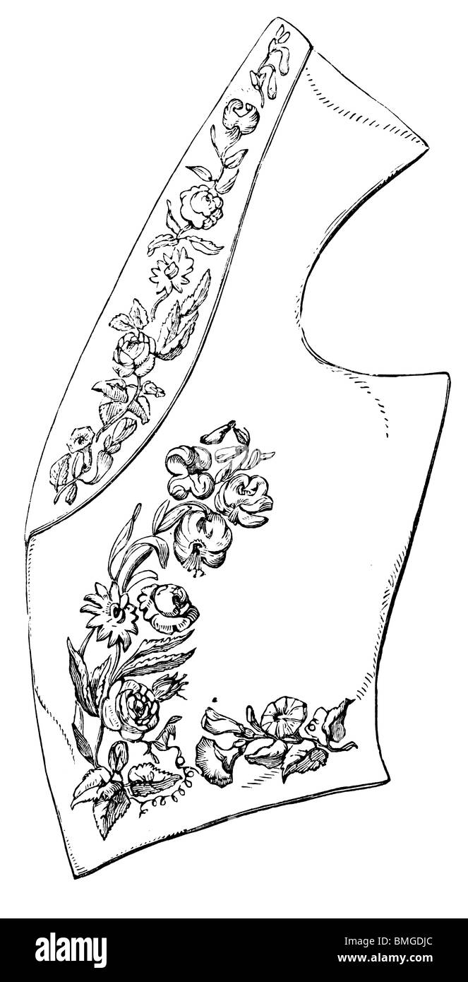 Schwarz / weiß-Gravur schneiden Sie isoliert auf weiss. Abbildung eines Kunst-Elements auf der großen Londoner Ausstellung 1851 ausgestellt. Stockfoto