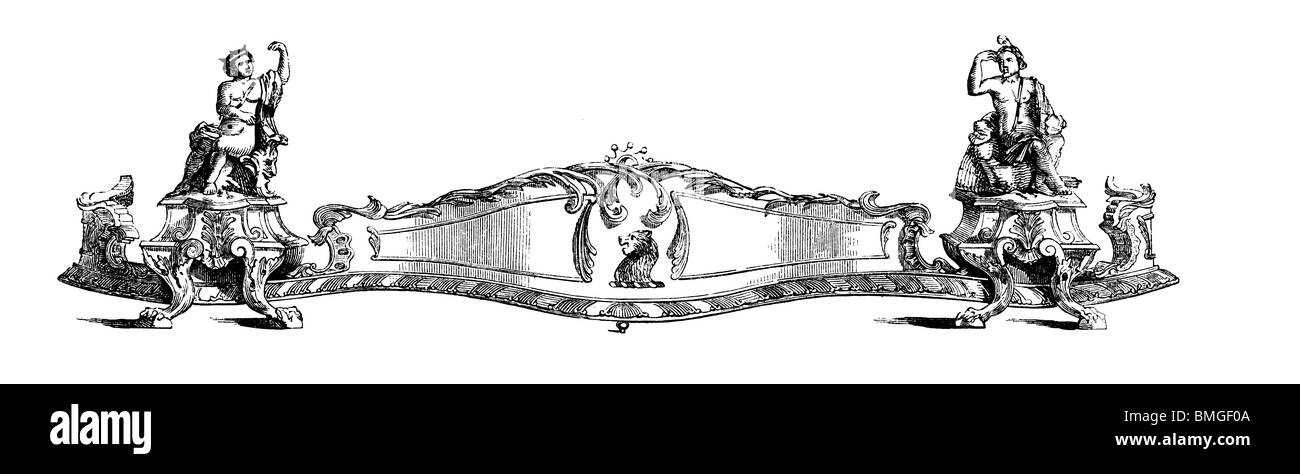 Schwarz / weiß-Gravur schneiden Sie isoliert auf weiss. Abbildung eines Kunst-Elements auf der großen Londoner Ausstellung 1851 ausgestellt. Stockfoto