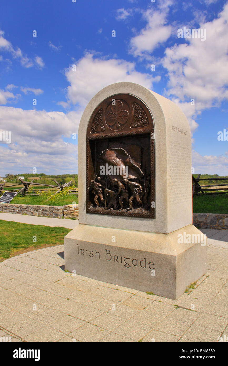 Irische Brigade Monument, Hohlweg, Antietam National Battlefield, Sharpsburg, Maryland Stockfoto