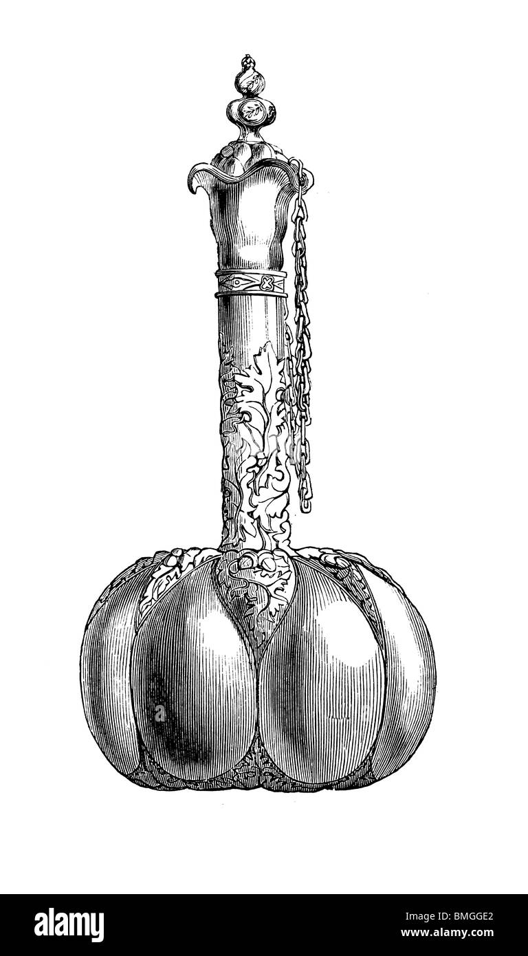 Schwarz / weiß-Gravur schneiden Sie isoliert auf weiss. Abbildung eines Kunst-Elements auf der großen Londoner Ausstellung 1851 ausgestellt. Stockfoto